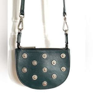 FLYNN // half moon emerald forest green small leather crossbody handbag purse